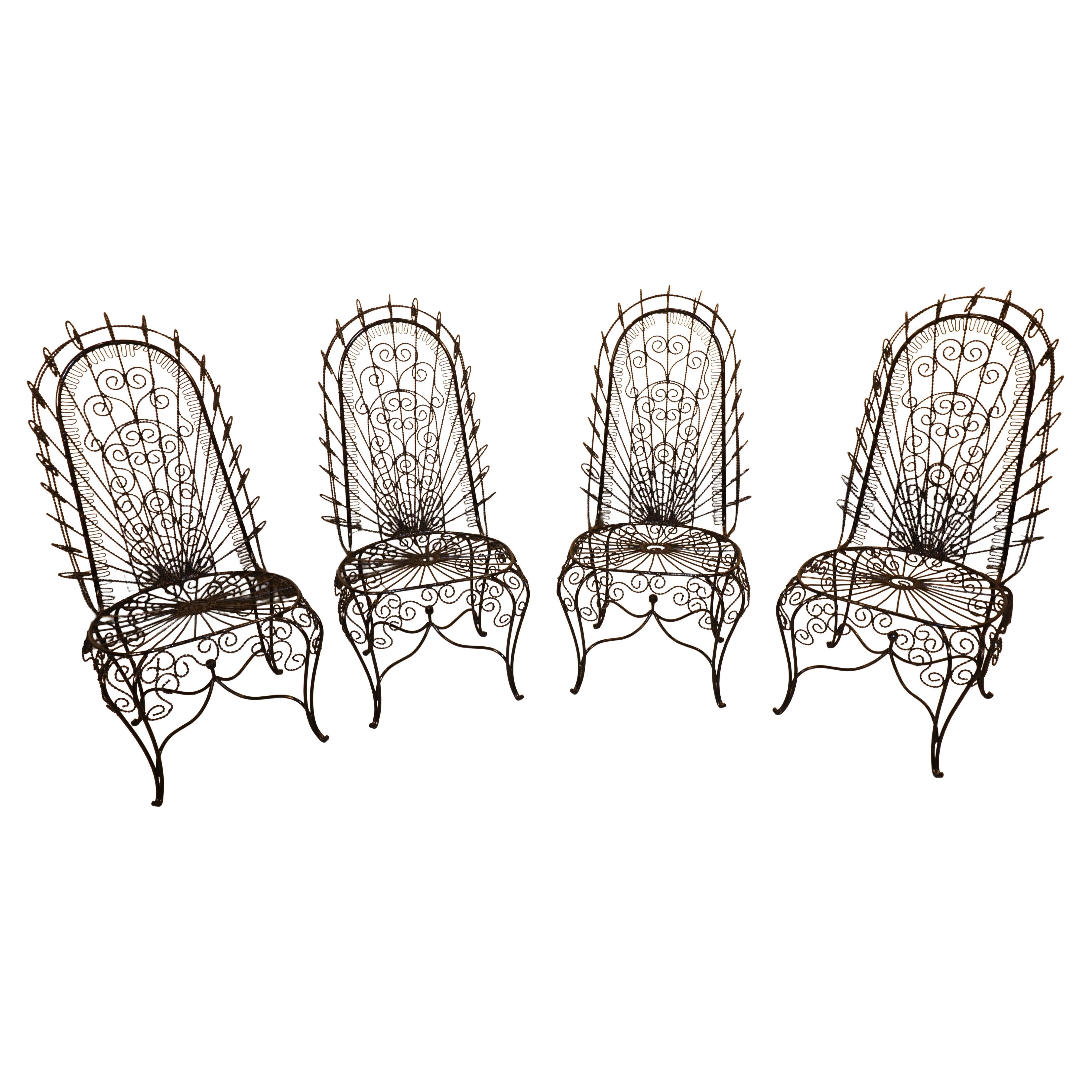 John Salterini High-Back Hearts Peacock Chairs (Four Matching) For Sale