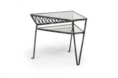 John Salterini Midcentury Two-Tiered Wrought Iron and Glass Side Tables