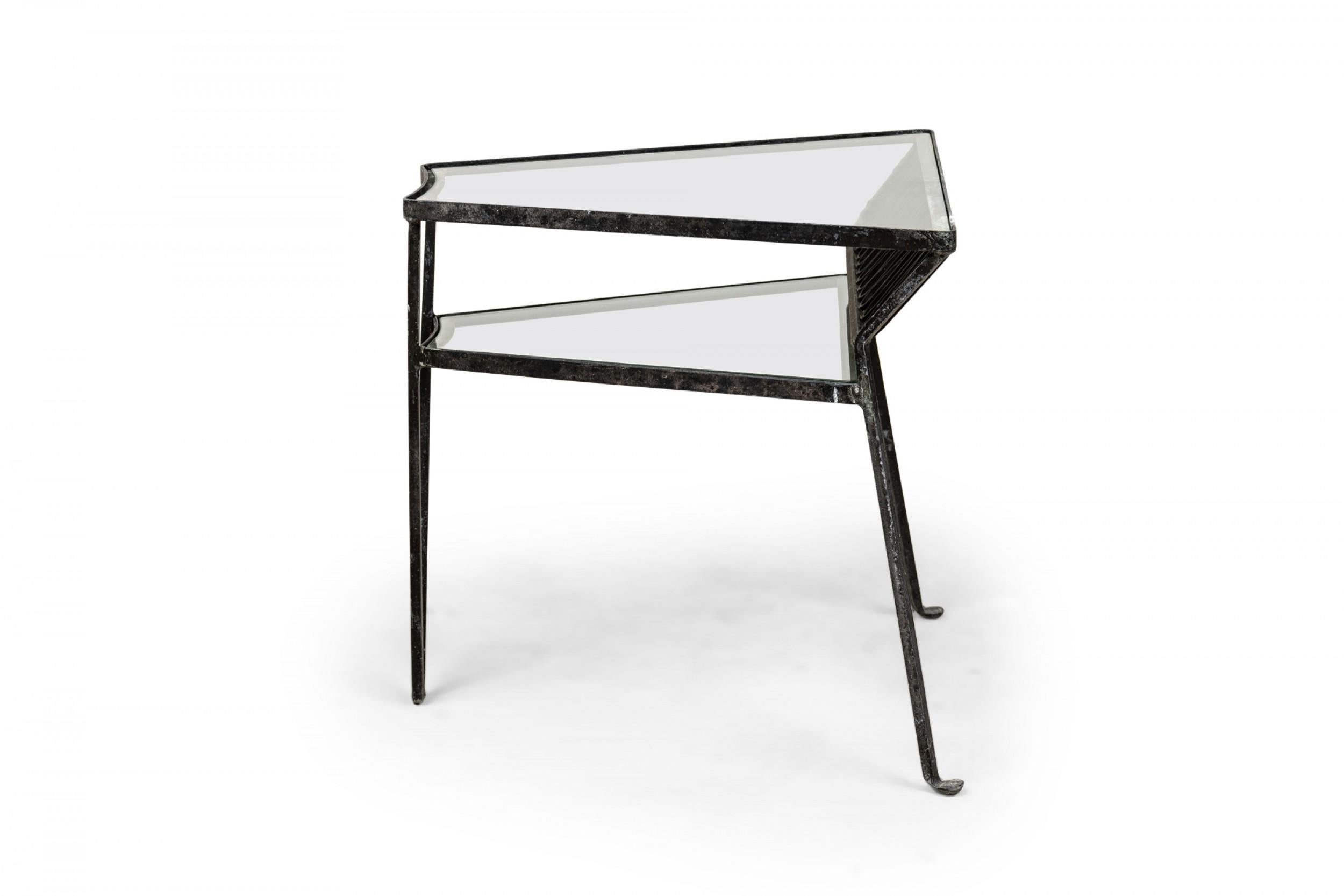 20th Century John Salterini Midcentury Two-Tiered Wrought Iron and Glass Side Tables For Sale