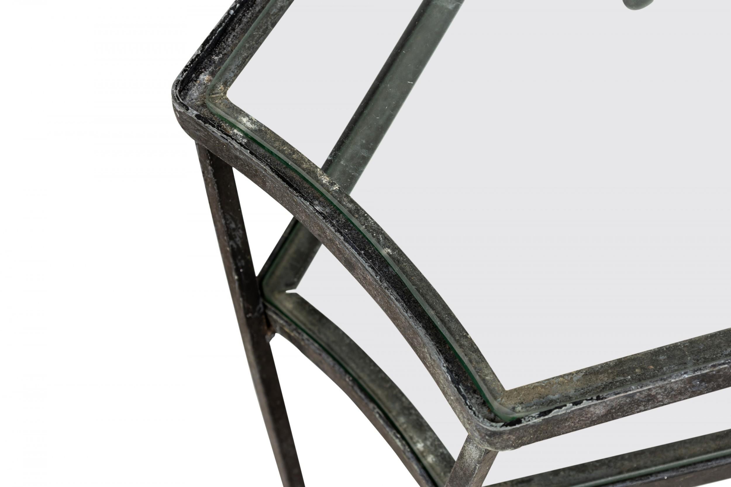 John Salterini Midcentury Two-Tiered Wrought Iron and Glass Side Tables For Sale 3