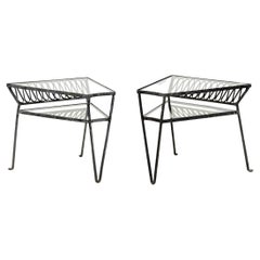 John Salterini Midcentury Two-Tiered Wrought Iron and Glass Side Tables