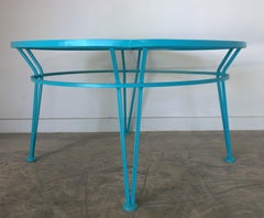 Salterini Newly Enameled Blue Wrought Iron Patio / Garden "Radar" Cocktail Table