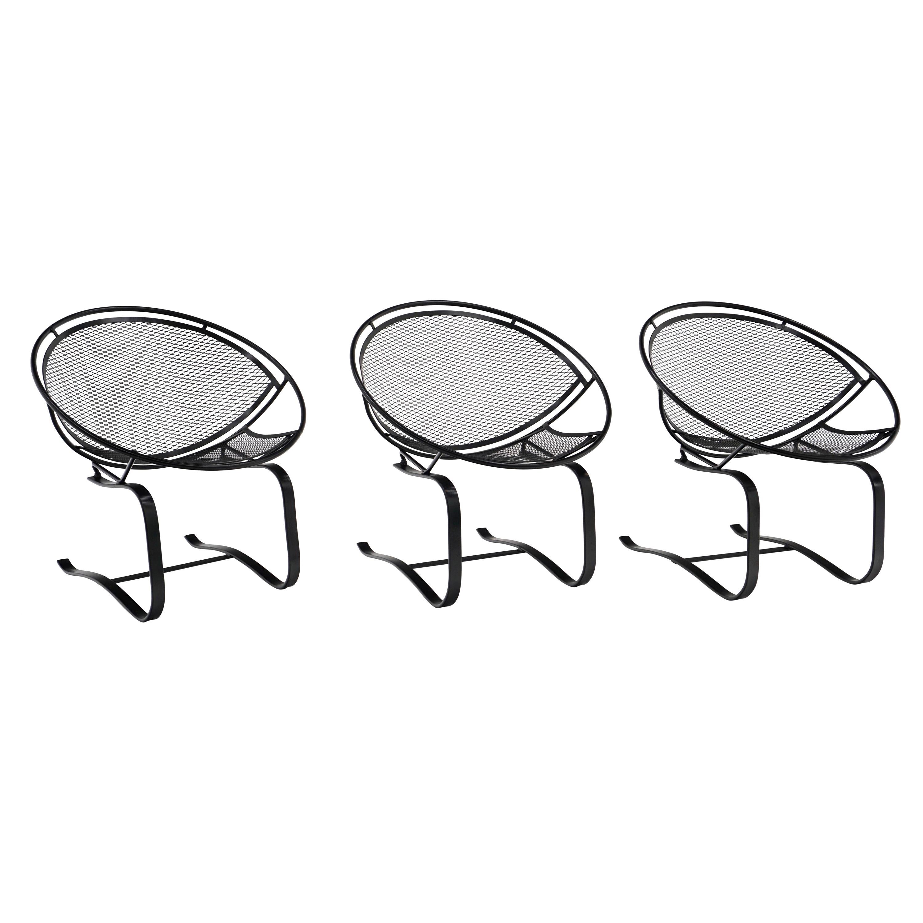 John Salterini Patio Springer Lounge Chairs, Restored, Satin Black
