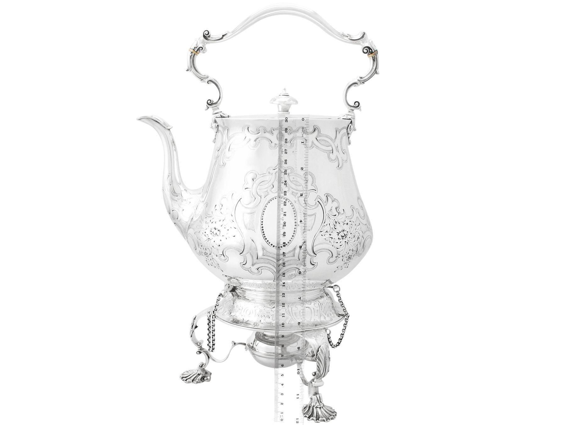 John Samuel Hunt Antique Victorian 1852 Sterling Silver Spirit Kettle For Sale 13