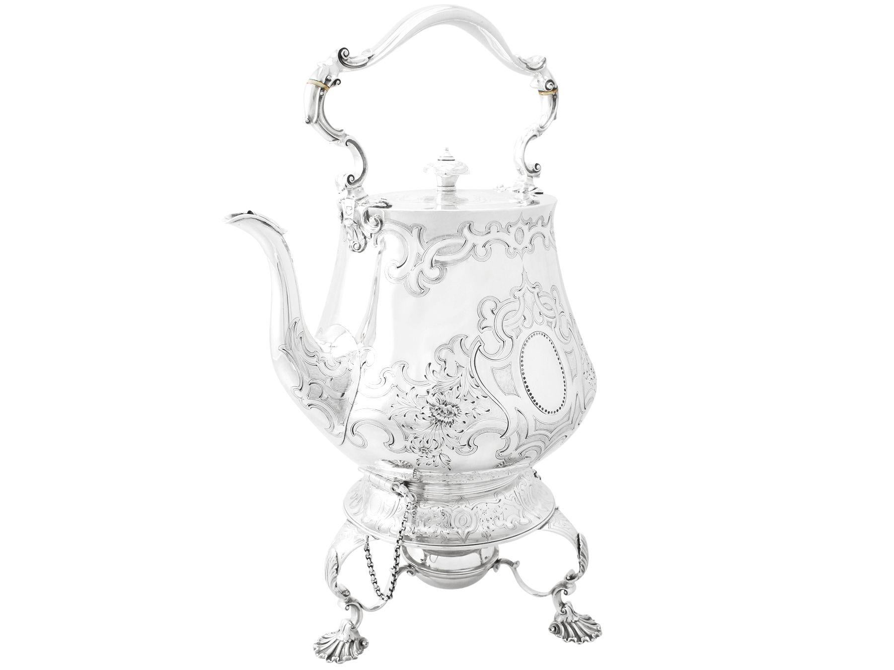 English John Samuel Hunt Antique Victorian 1852 Sterling Silver Spirit Kettle For Sale