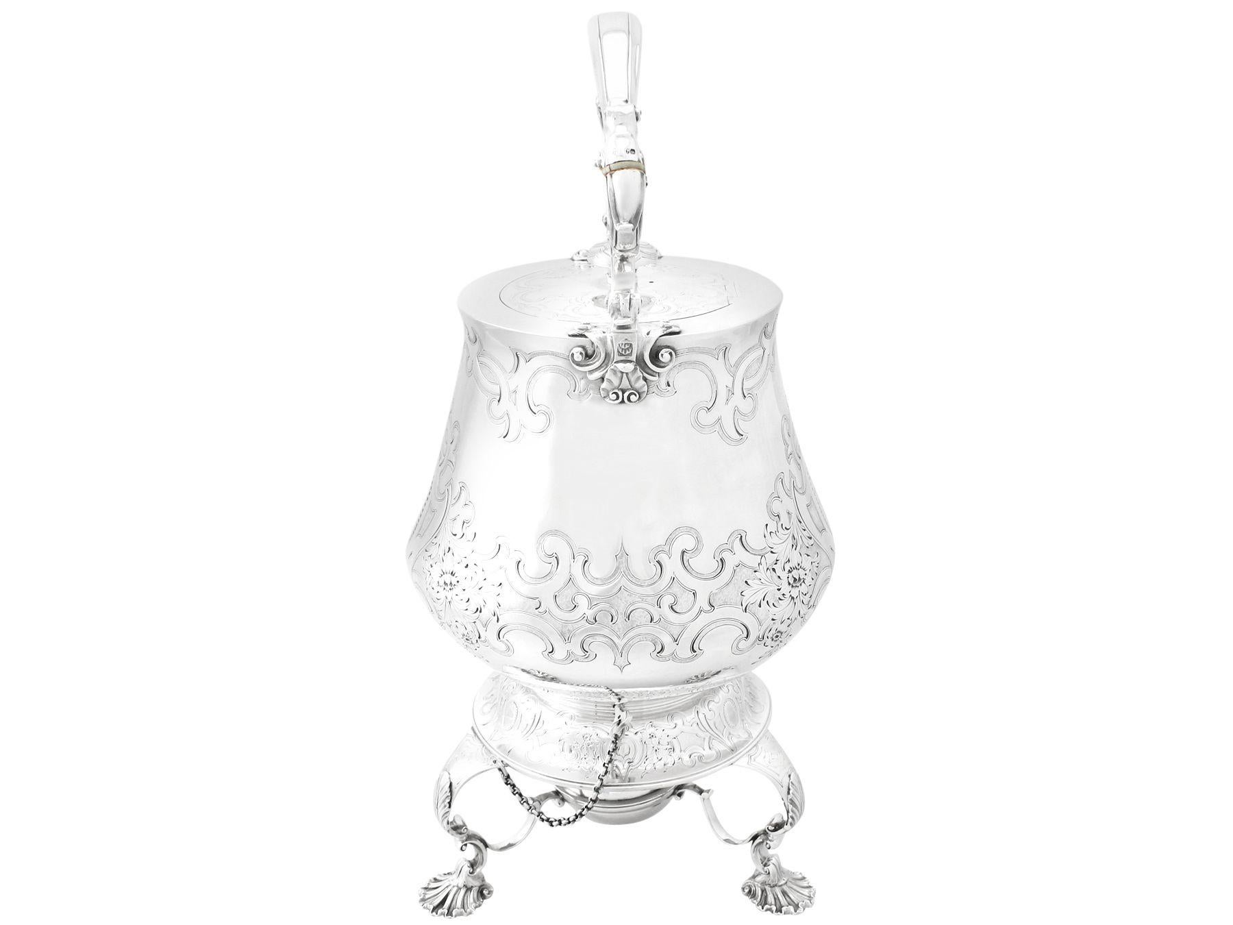 John Samuel Hunt Antique Victorian 1852 Sterling Silver Spirit Kettle In Excellent Condition For Sale In Jesmond, Newcastle Upon Tyne