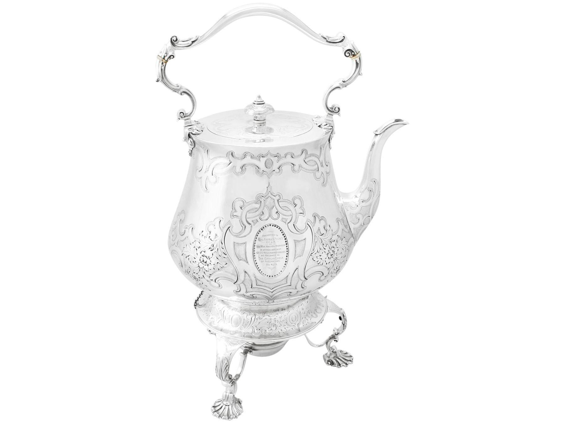 Metà XIX secolo John Samuel Hunt Antico Vittoriano 1852 Bollitore in argento Sterling in vendita