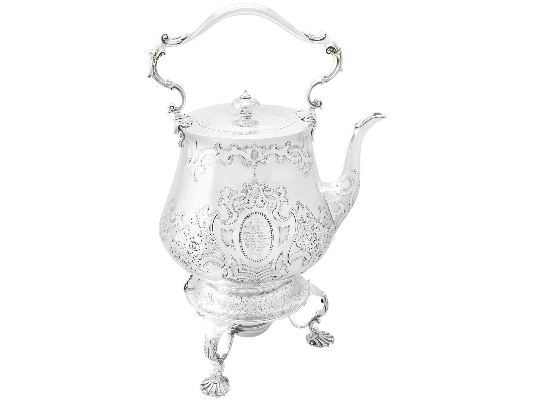 Mid-19th Century John Samuel Hunt Antique Victorian 1852 Sterling Silver Spirit Kettle For Sale