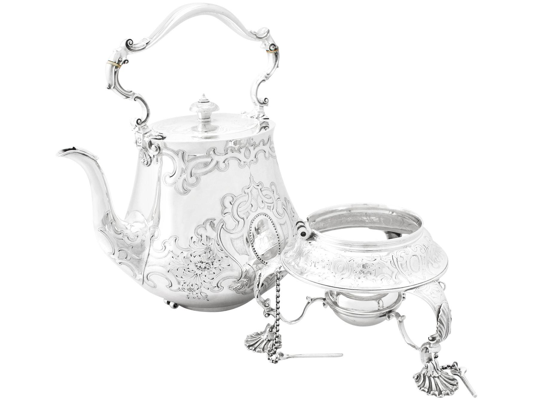 John Samuel Hunt Antique Victorian 1852 Sterling Silver Spirit Kettle For Sale 2