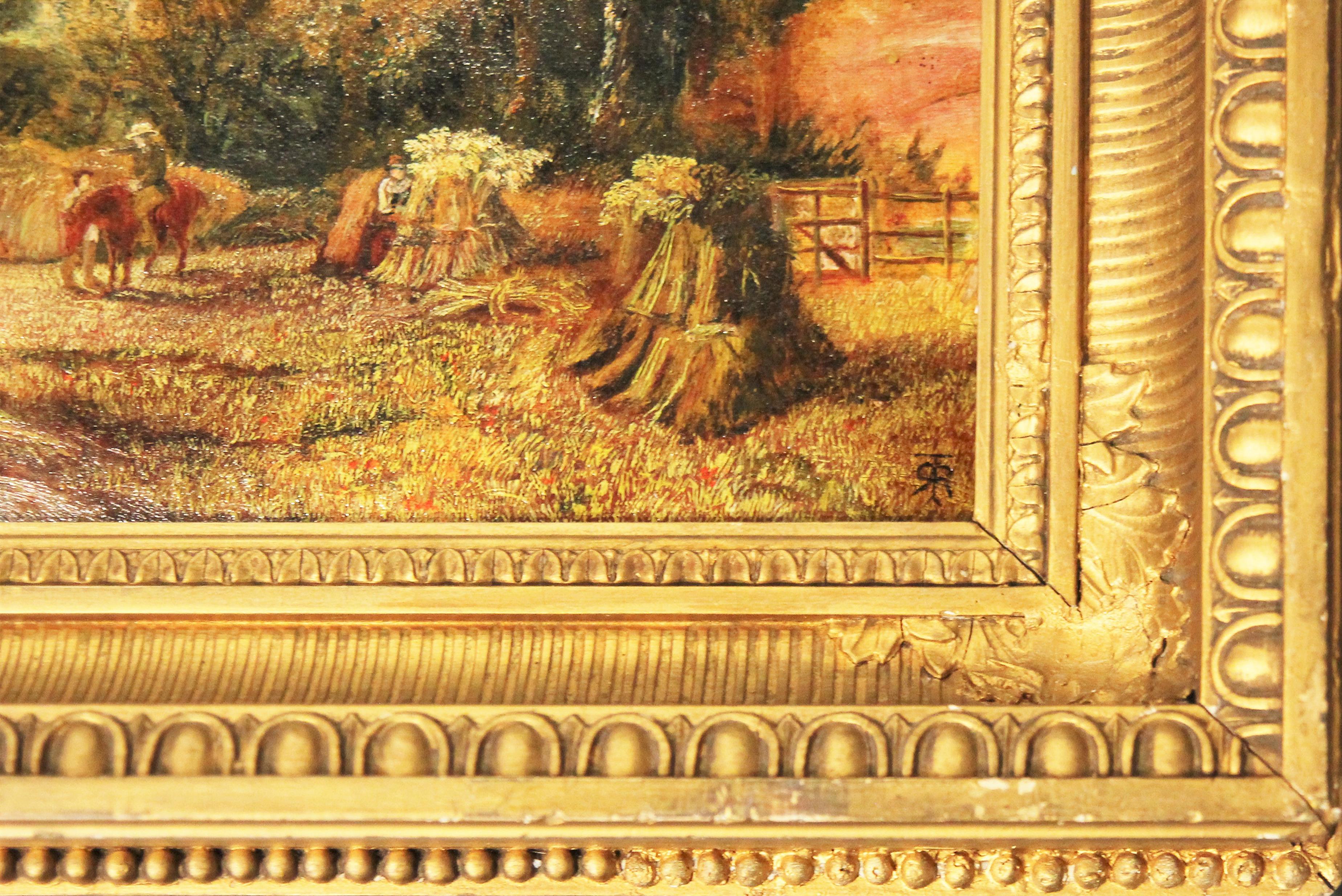 Naturalistic Wheat Harvest Landscape Painting of Gleaners in a Field 2