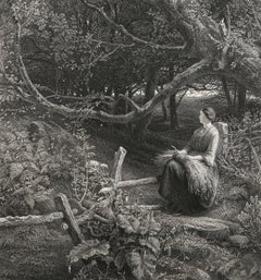 Crépuscule dans le Woods, gravure romantique d'après John Samuel Raven