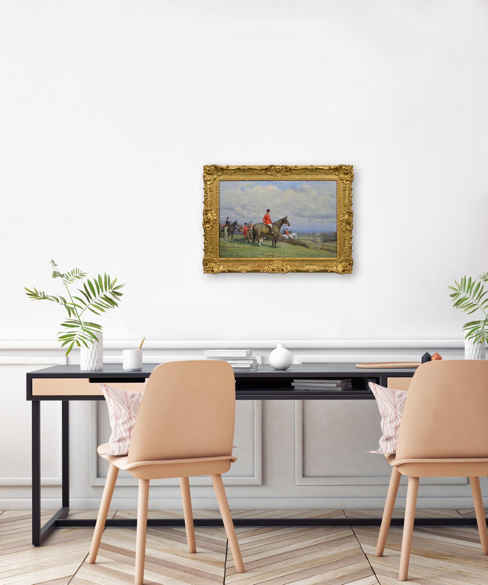 Peinture à l'huile sportive de chasseurs et de chiens courants en vente 3