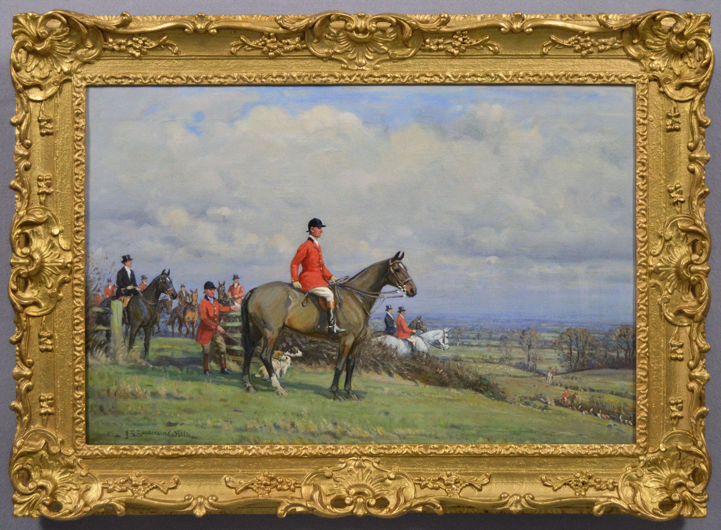 Óleo deportivo de cazadores y sabuesos