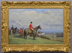 Sporting oil painting of hunters & hounds