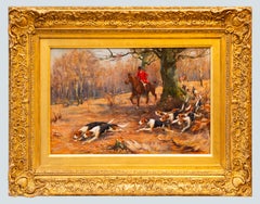 Fox Hunt in an Autumn Woodland by J. Sanderson-Wells, British Sporting Oil Paint