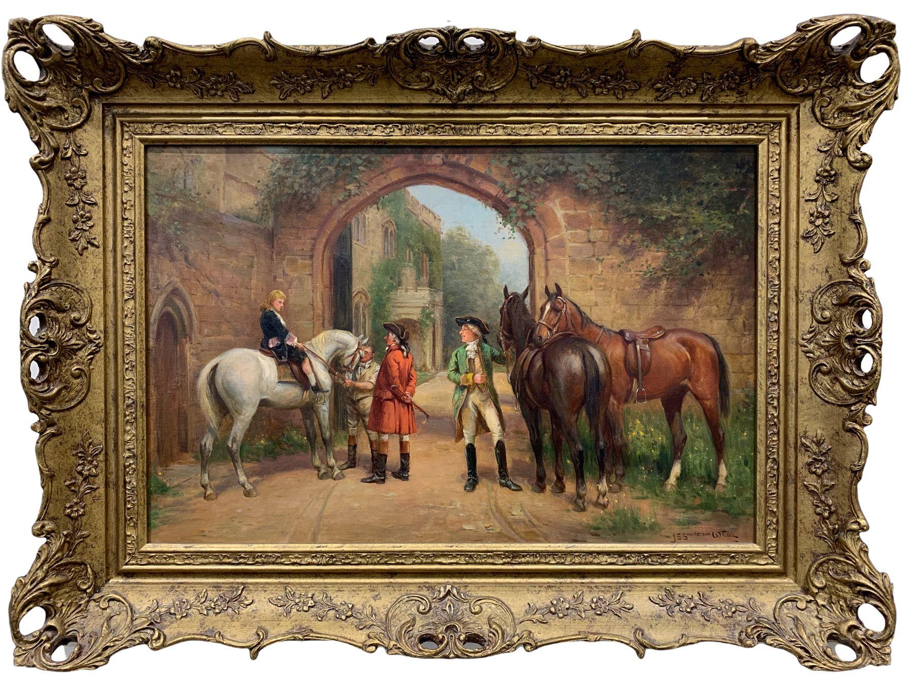 Wells de John Sanderson, huile, chevaux, scène d'équitation de campagne