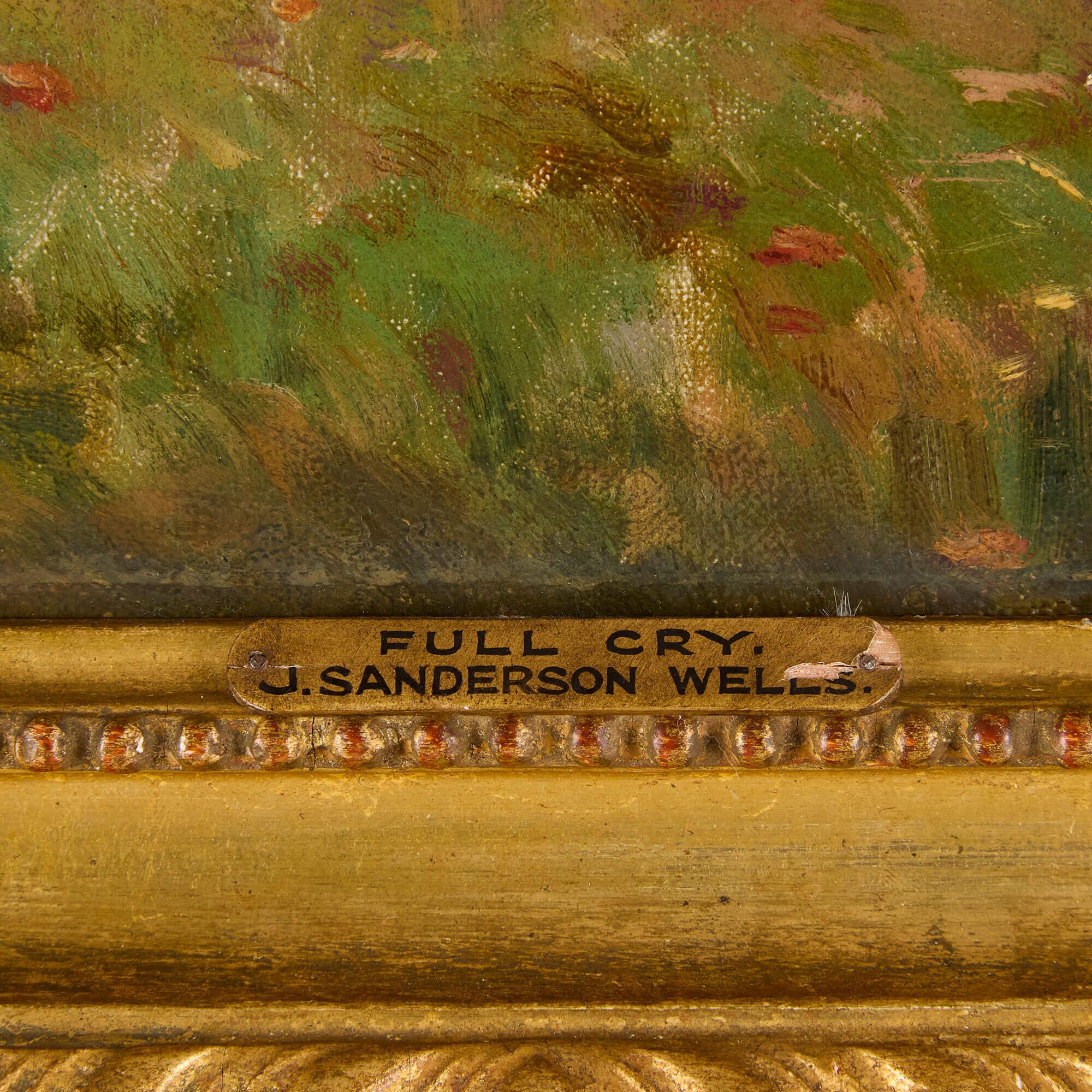 Set Four Antique English Oil Paintings Equestrian Horses Hunting Sanderson-Wells For Sale 9