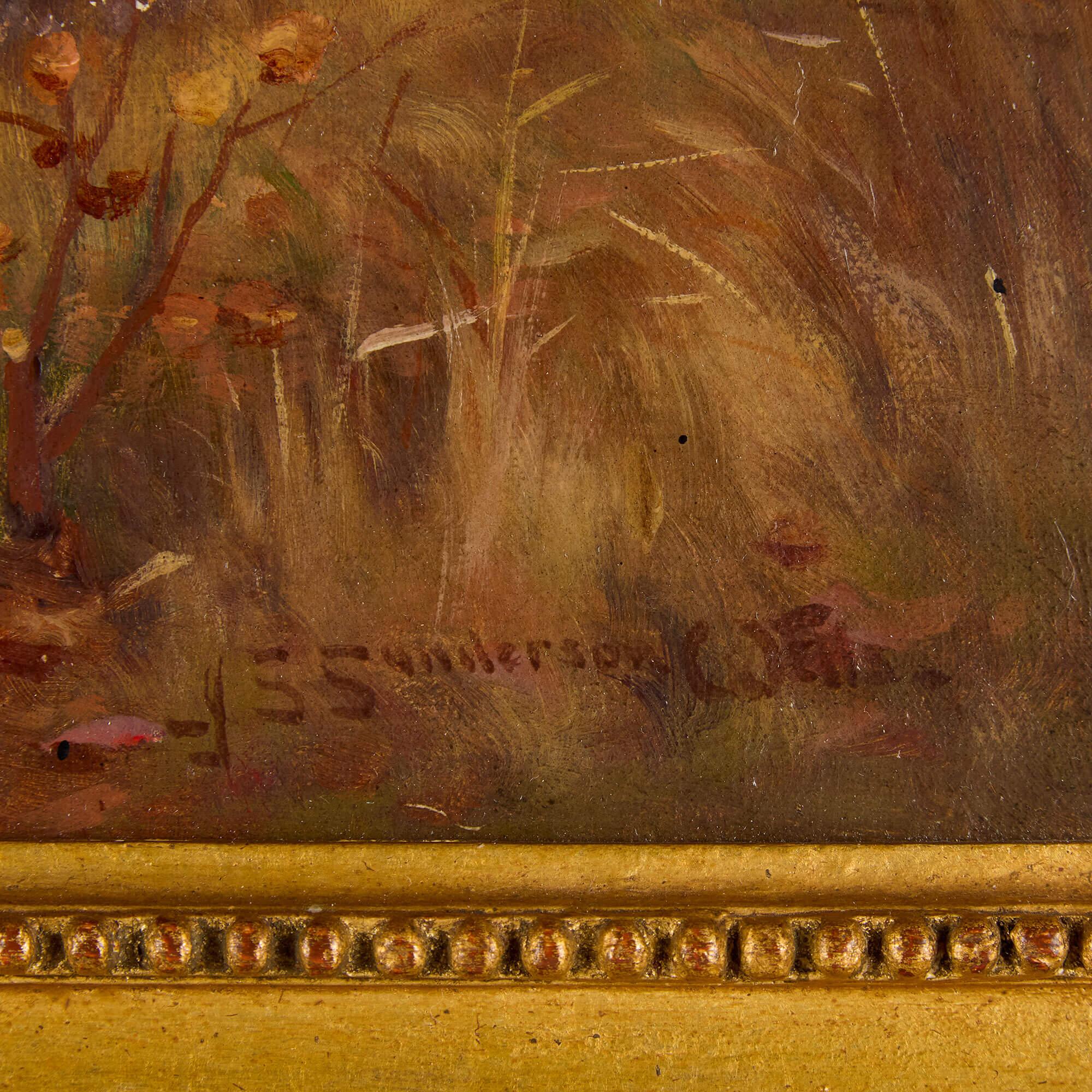 Set Four Antique English Oil Paintings Equestrian Horses Hunting Sanderson-Wells For Sale 11