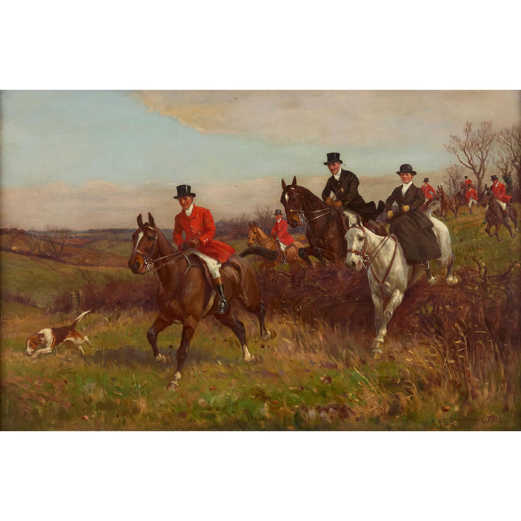 Set Four Antique English Oil Paintings Equestrian Horses Hunting Sanderson-Wells For Sale 6