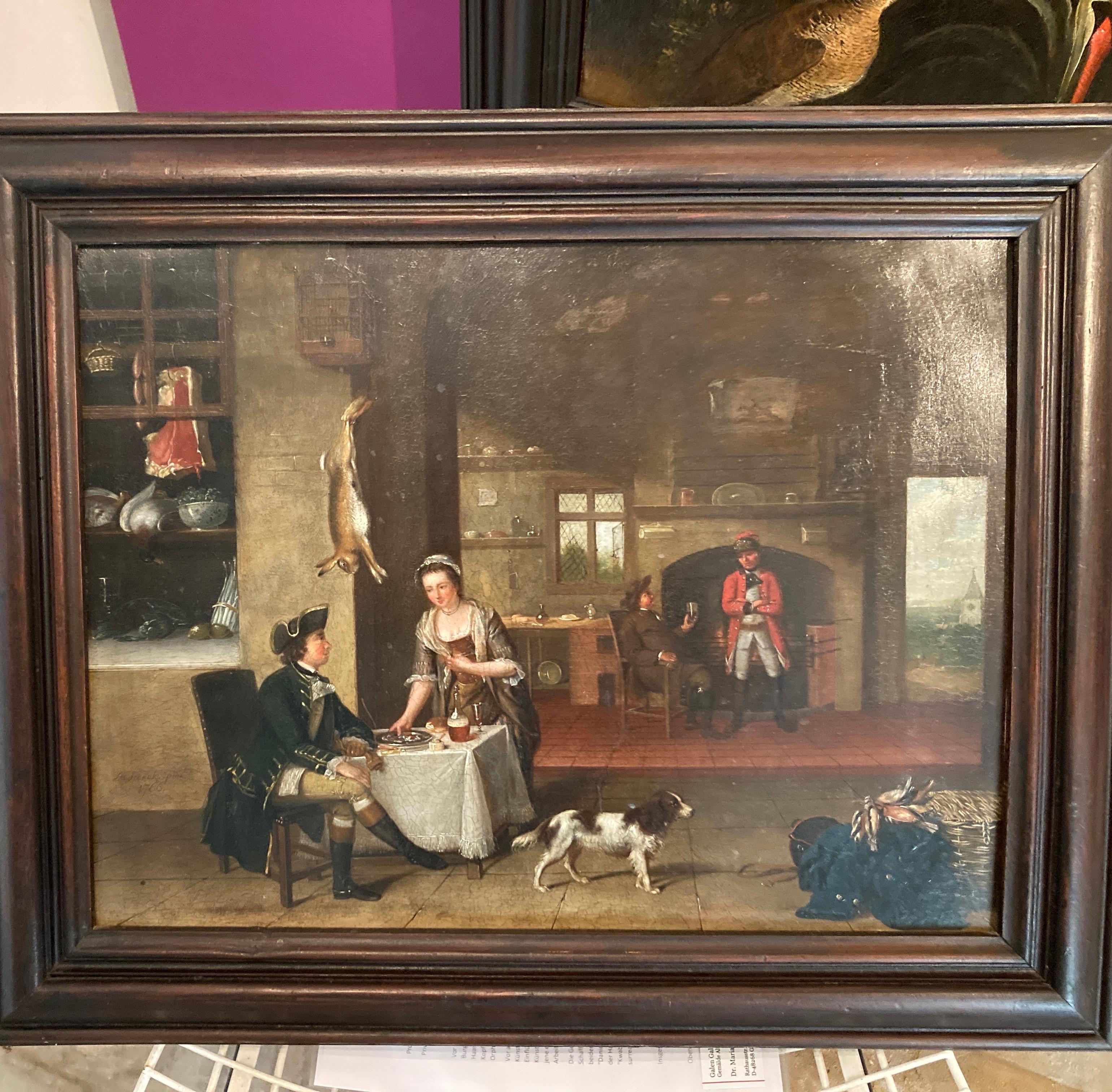 A Tavern Interior, 18th Century Old Master, Figurative Oil Painting by Schaak For Sale 1