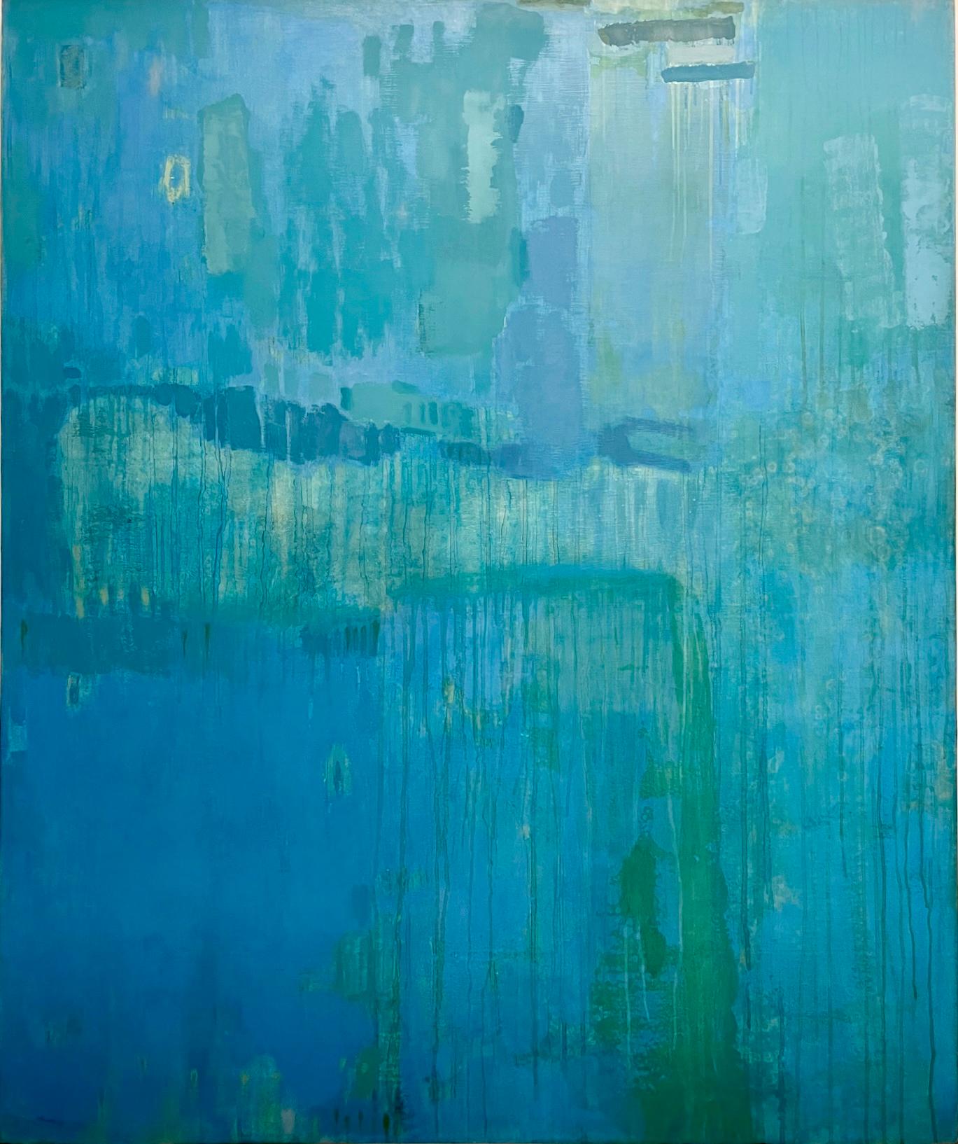 John Scane Large, Abstract, Blue, Acrylic, Canvas, Green For Sale at