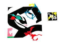 John Schiff - Favorite Meditation Two, abstract print, geometric, black, green, yellow, red. Favorite Meditation Two, abstract print, geometric, black, green, yellow, red.