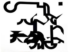 Vintage "Poem 2", abstract calligraphic silkscreen print, black, asian influenced.