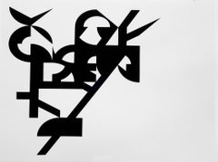 "Poem One", abstract calligraphic silkscreen print, black, Asian influenced.