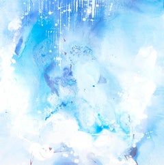 "Incanto #42" abstract mixed media painitng in shades of blue and white