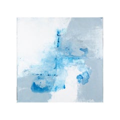 "Orrizonte #35" Abstract painting with grey, blue and white