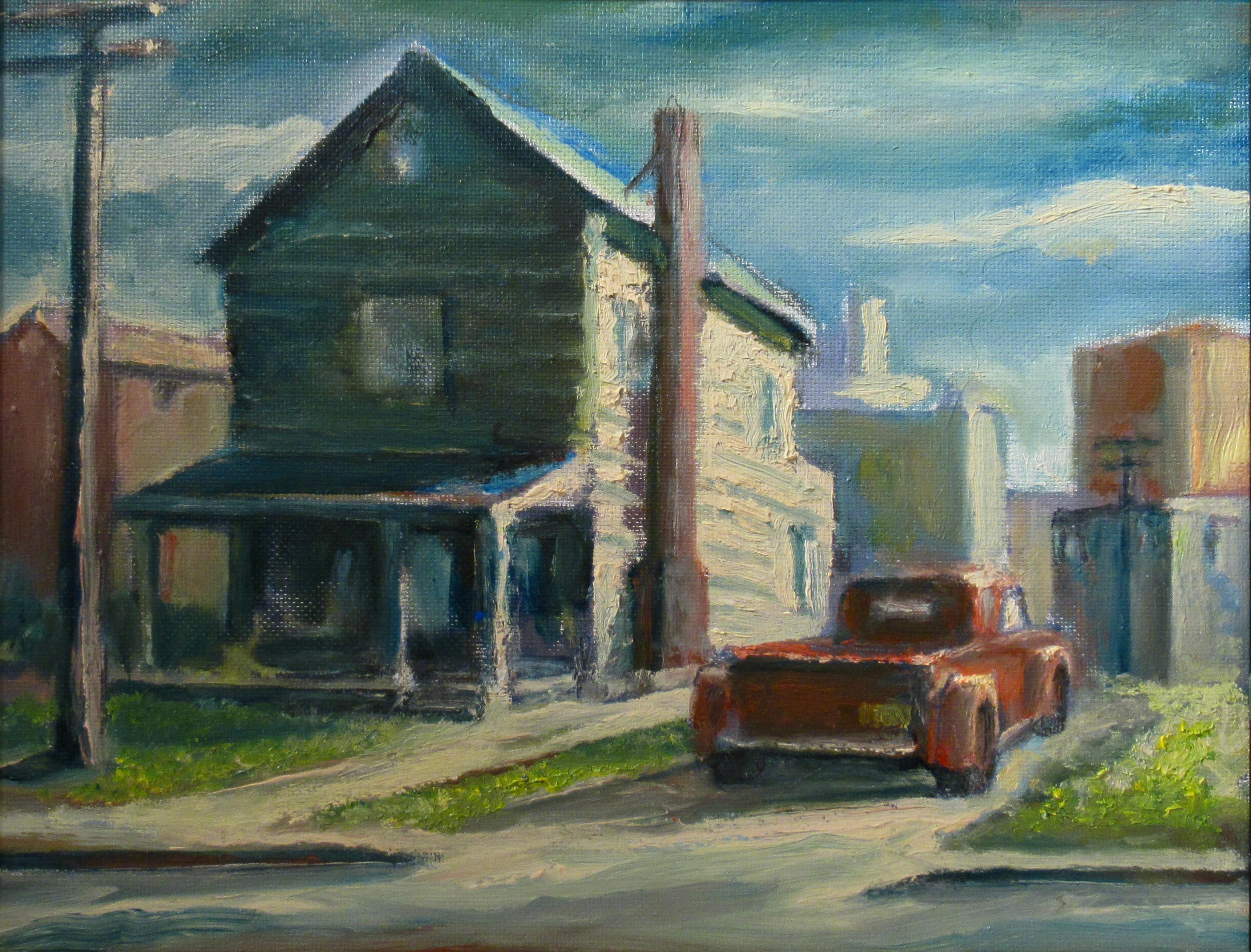 Roter Pick Up – Painting von John Schweikhard