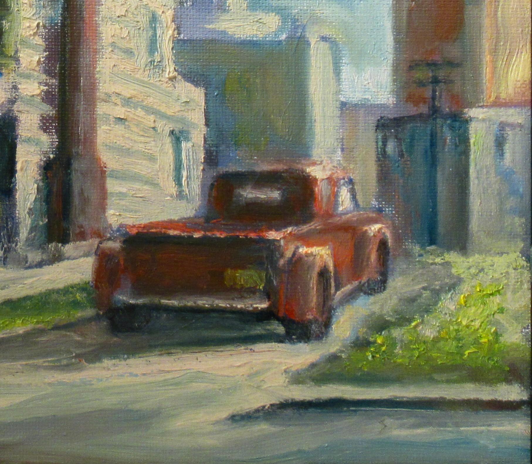 Roter Pick Up (Amerikanischer Impressionismus), Painting, von John Schweikhard