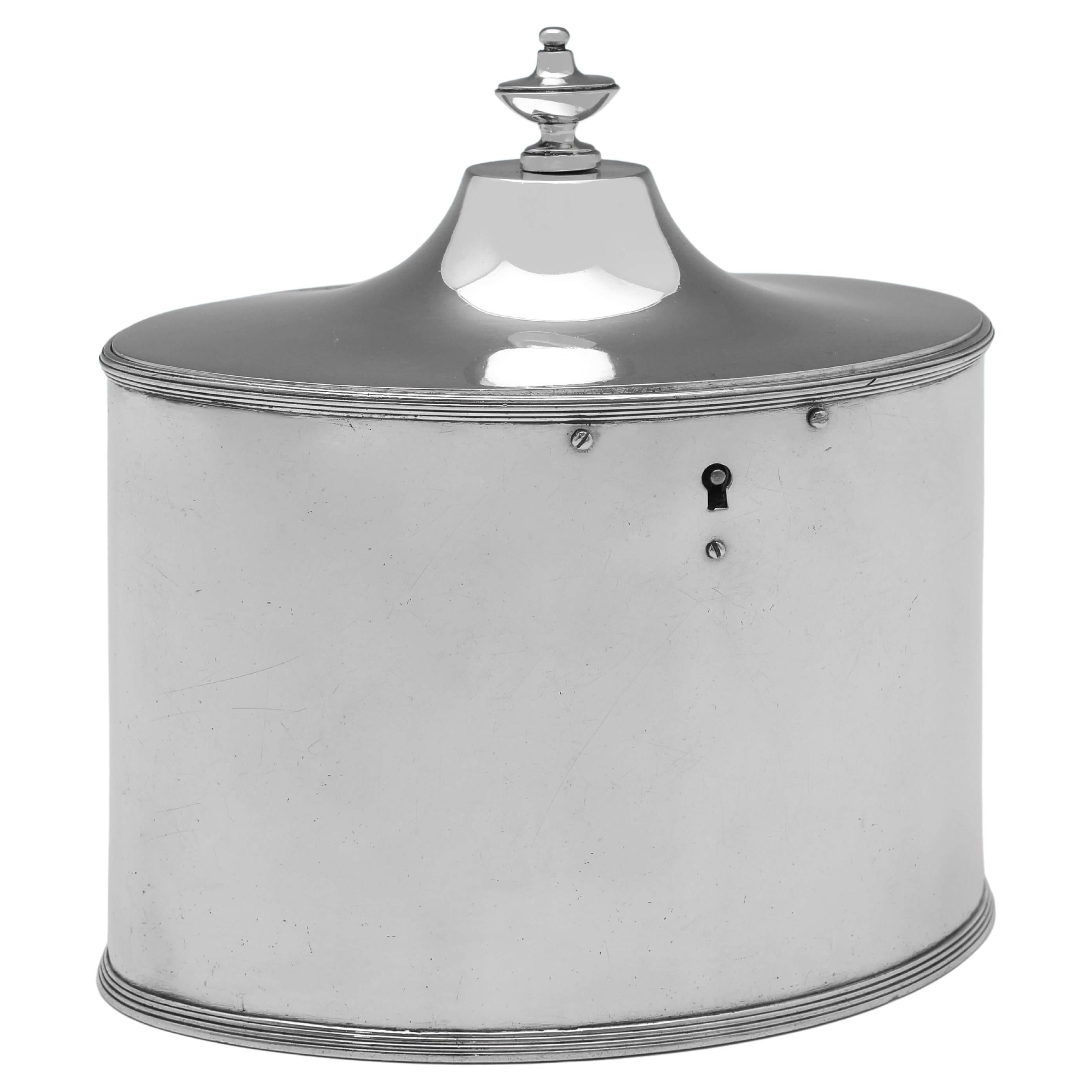 Hand Hammered Metal Tea Caddy Oval with Finial Lid and Silver Finish