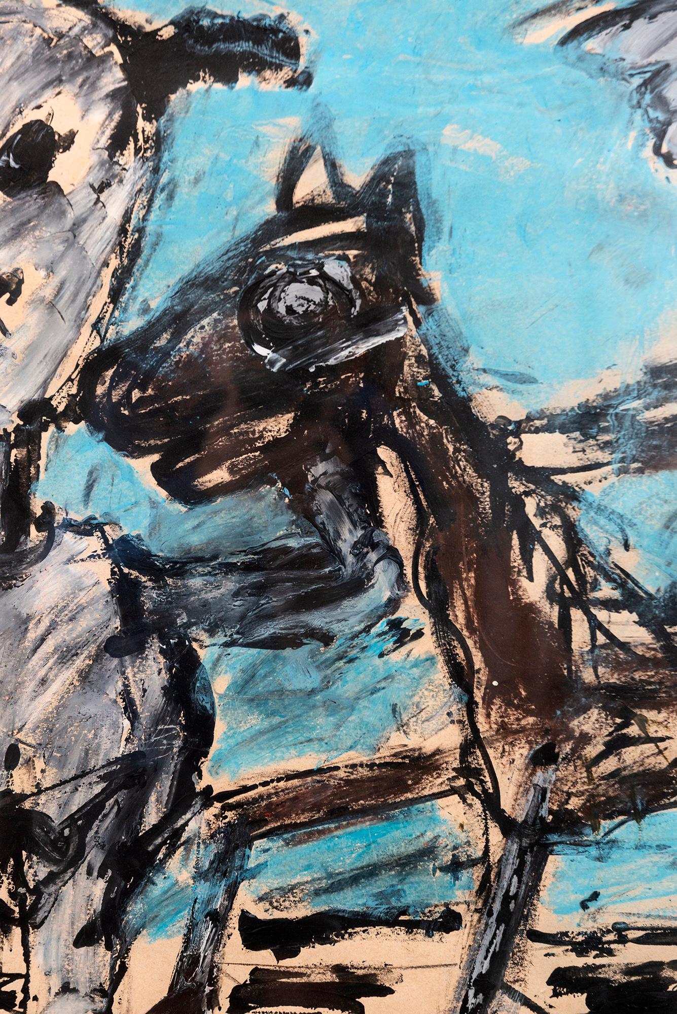 Cette peinture acrylique graphique de style street art a été réalisée par John Scott.

L'imagerie grossièrement peinte de cet artiste canadien comprend souvent des figures ressemblant à des lapins. Scott a créé ces images accessibles pour suggérer