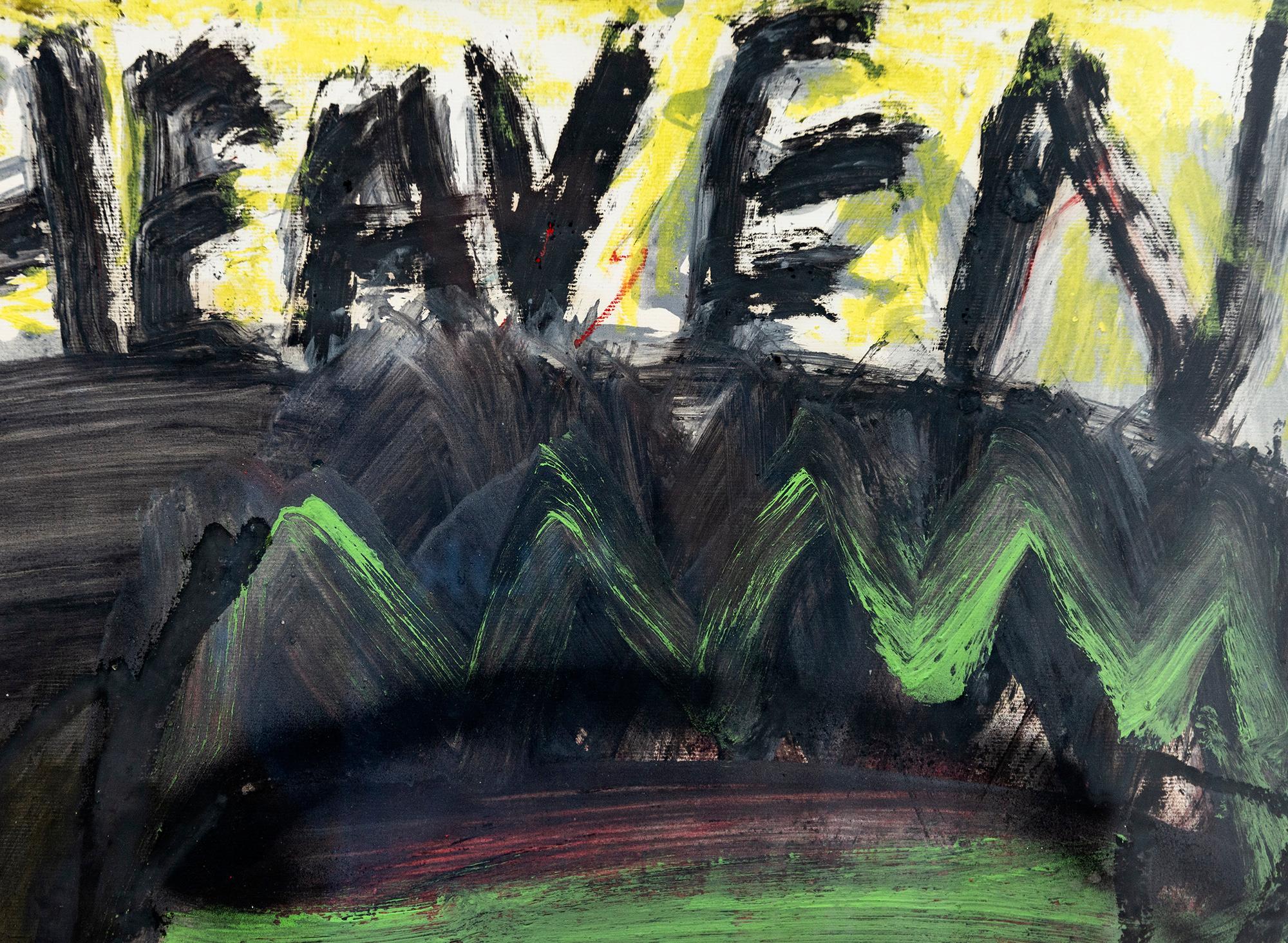 Heaven - figurative, contemporary, dystopian, acrylic on paper - Black Figurative Painting by John Scott
