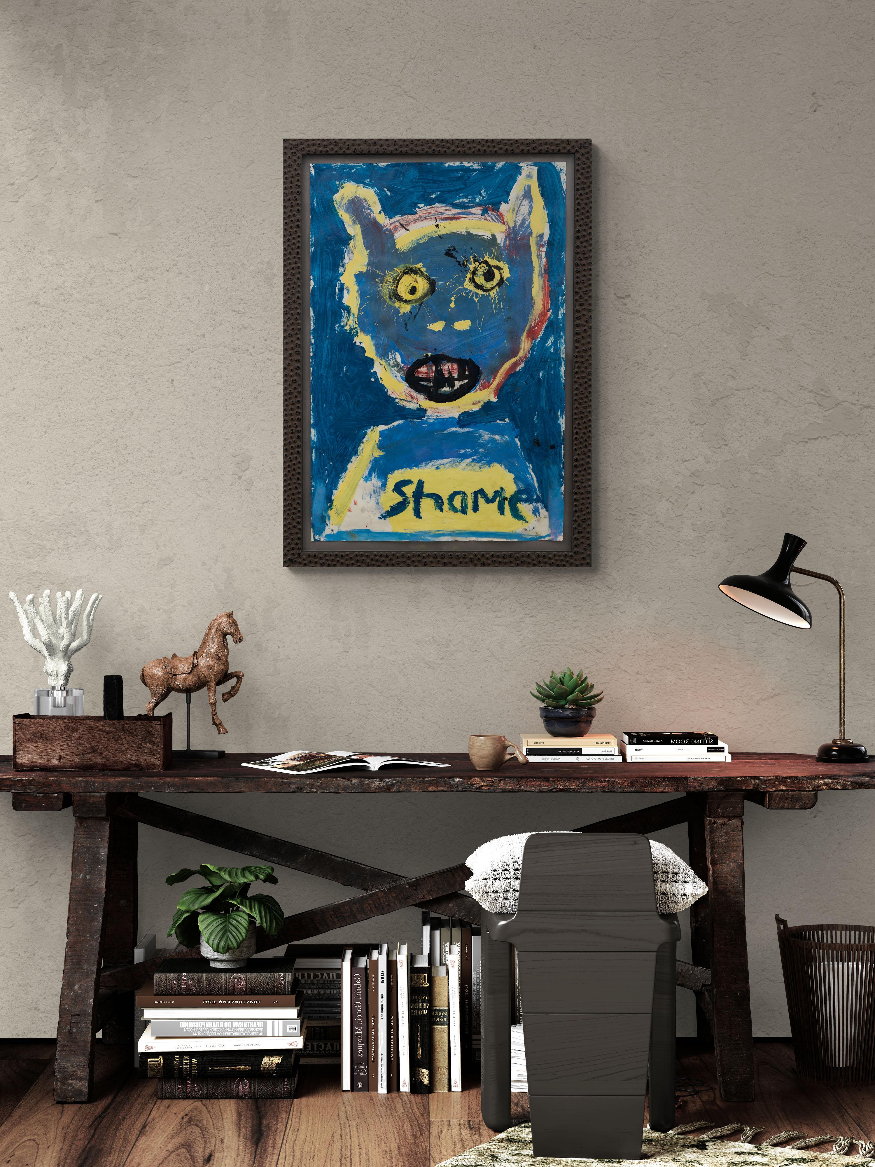 Shame - figuratif, contemporain, dystopique, acrylique sur papier en vente 6