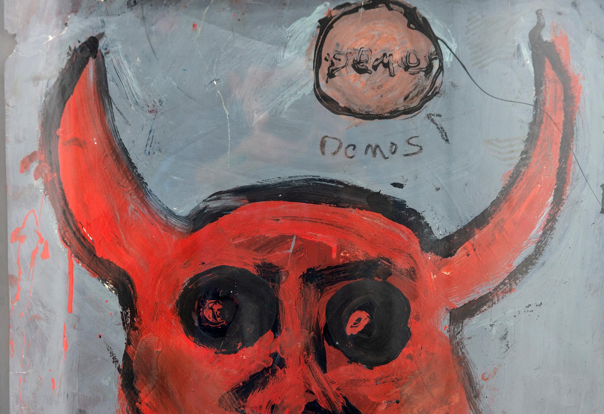 The Devil - figuratif, contemporain, dystopique, acrylique sur papier en vente 2