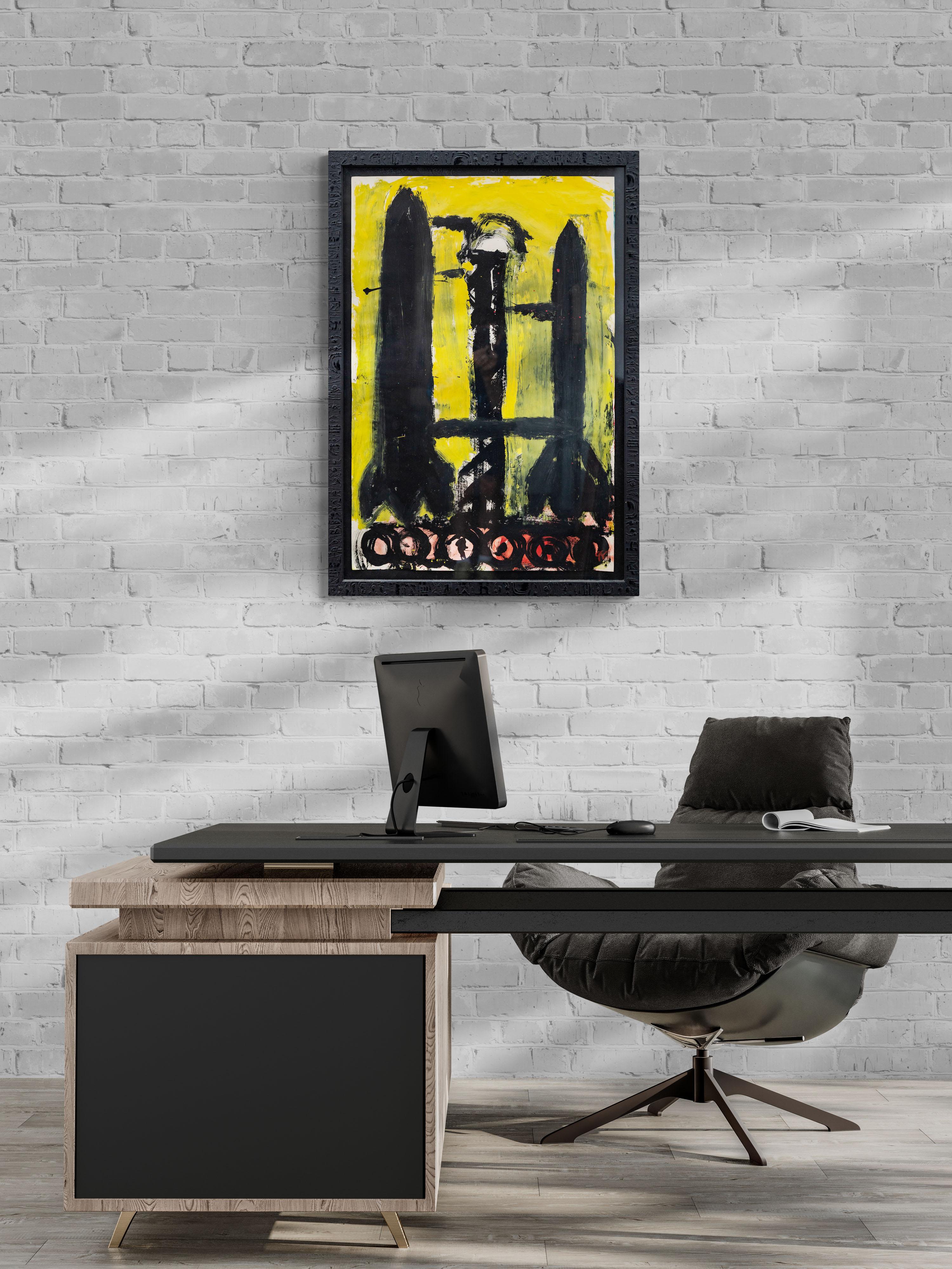 Sin título (Máquinas de guerra) - figurativo, contemporáneo, distópico, acrílico sobre papel en venta 4