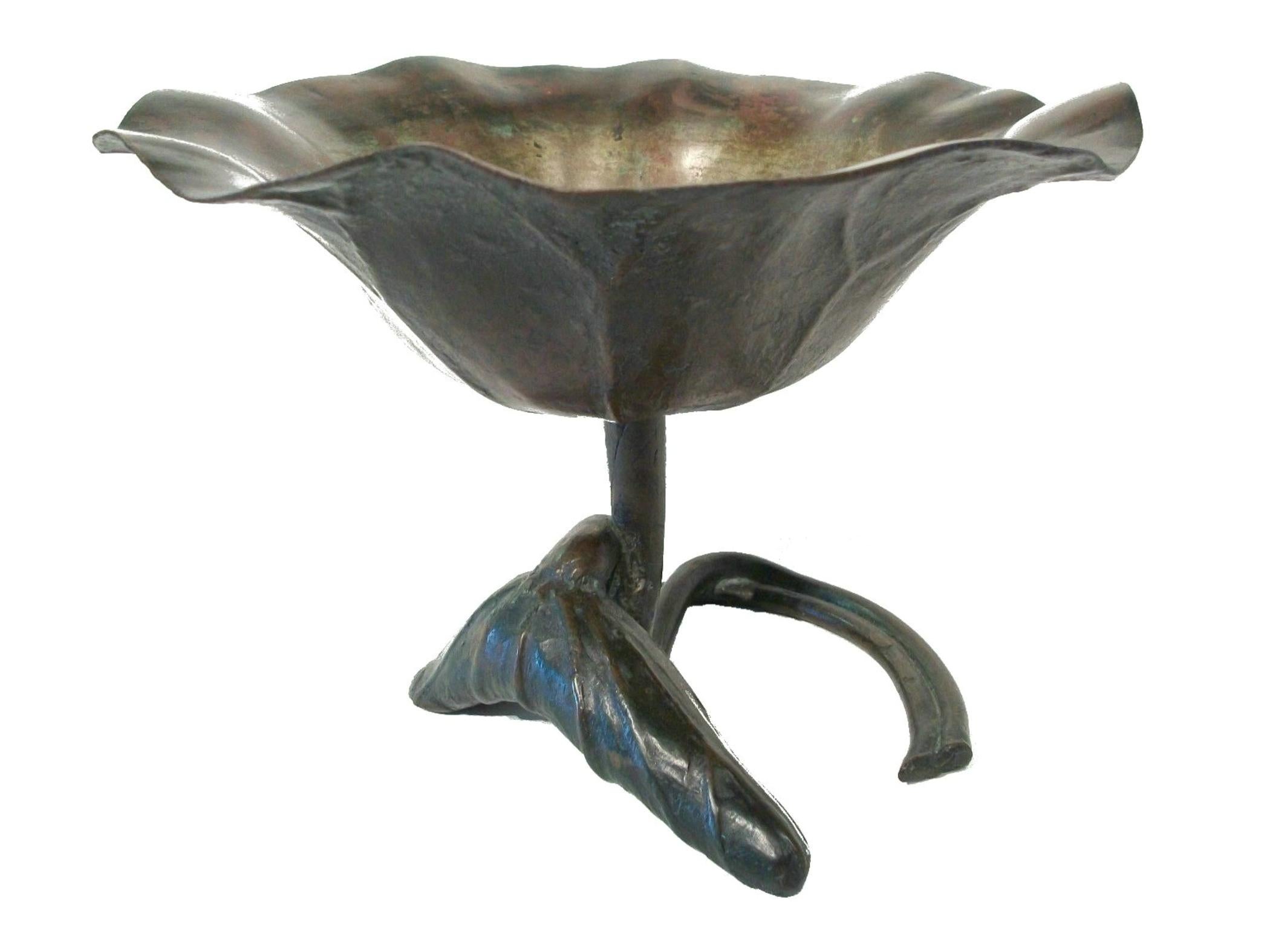 JOHN SCOTT BRADSTREET (Attributed) - Arts & Crafts cast and patinated bronze center-piece flower bowl taking the form of a lotus - later patinated flower 'frog' - unsigned - United States - circa 1900.

Excellent vintage condition - oxidation of