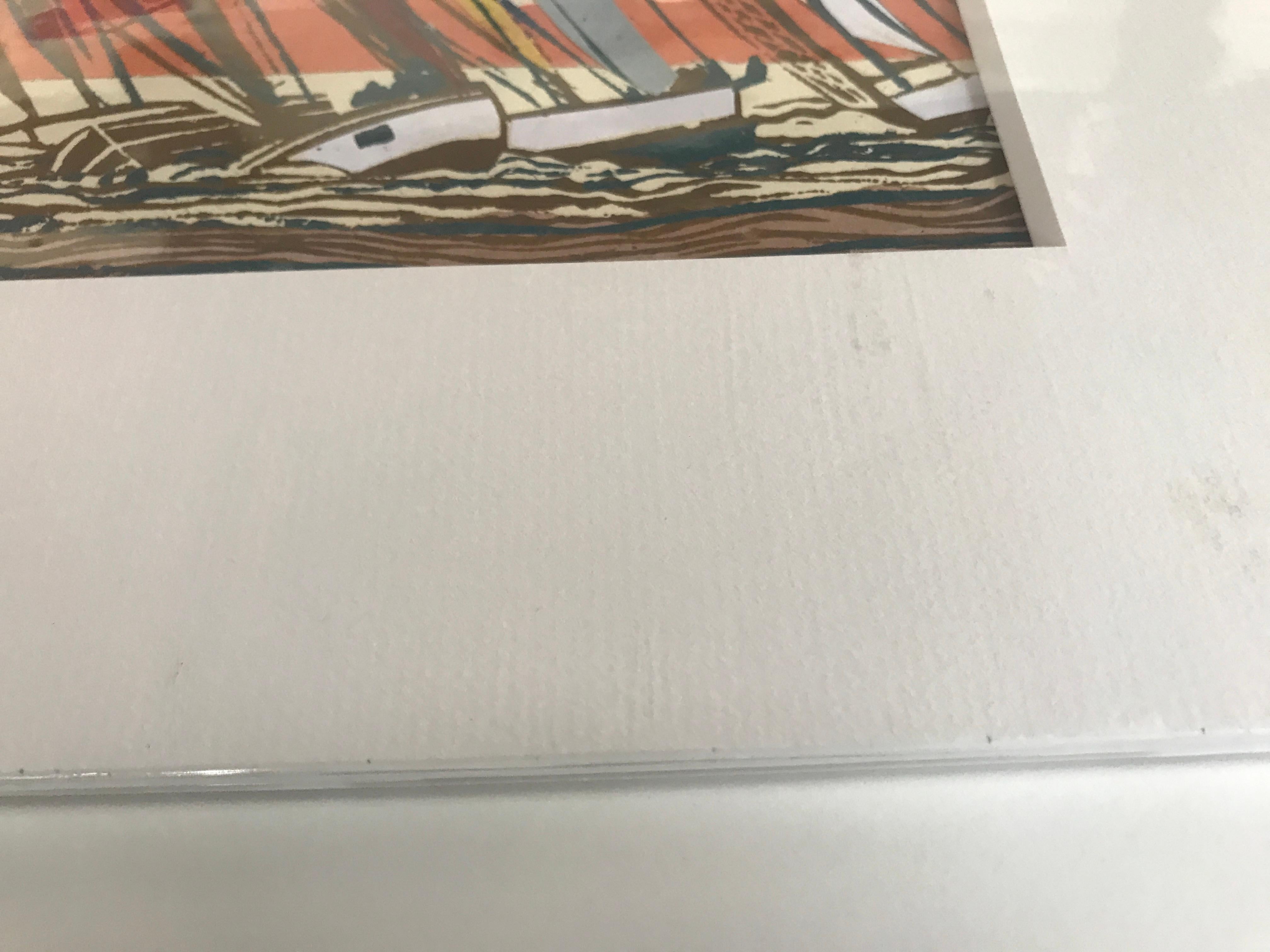 Close Finish, Linolschnittdruck, Segeln, Racing, Meeresrennen im Angebot 9
