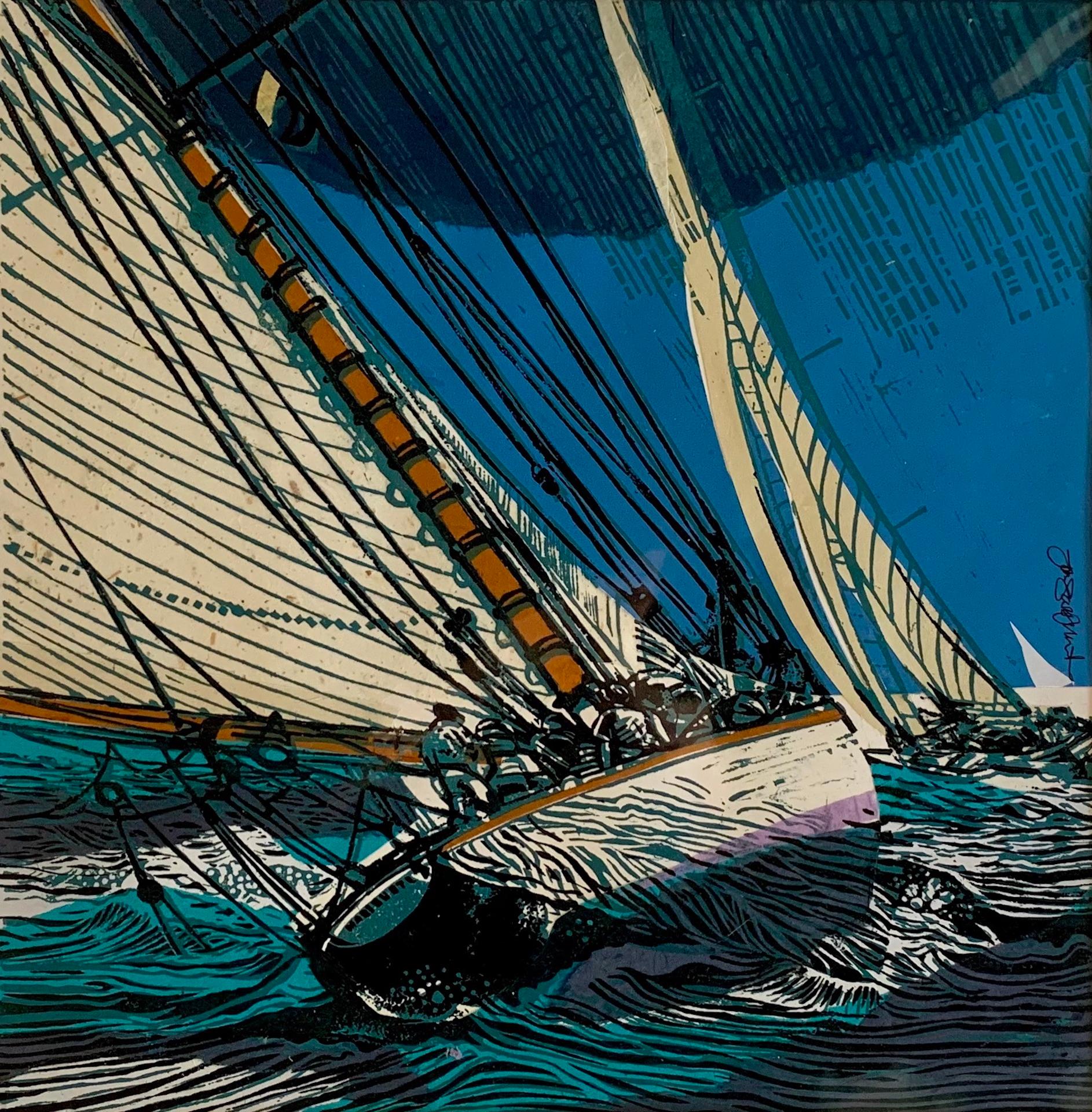 Following Shamrock, John Scott Martin, Original Coastal Sailing Seascape Print