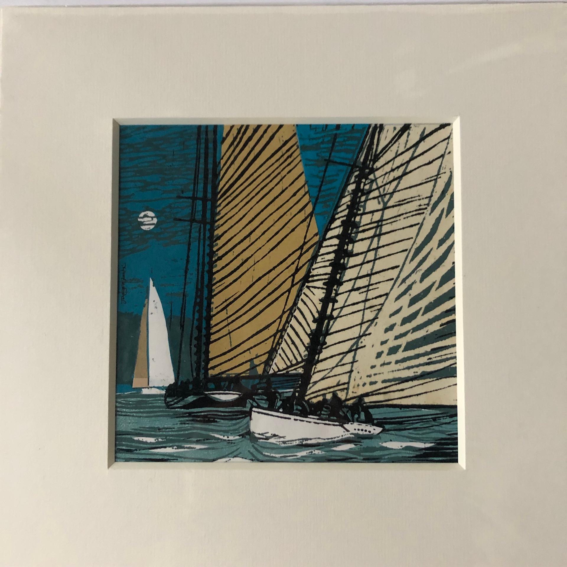 Mariette navega a la luz de la luna, John Scott Martin, Impresión original, Obra de arte marinera en venta 4