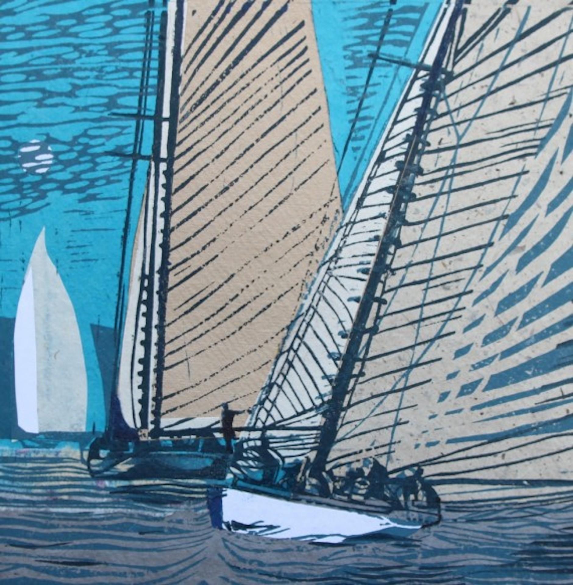 Mariette Sails By Moonlight, John Scott Martin, Original Print, Sailing Artwork