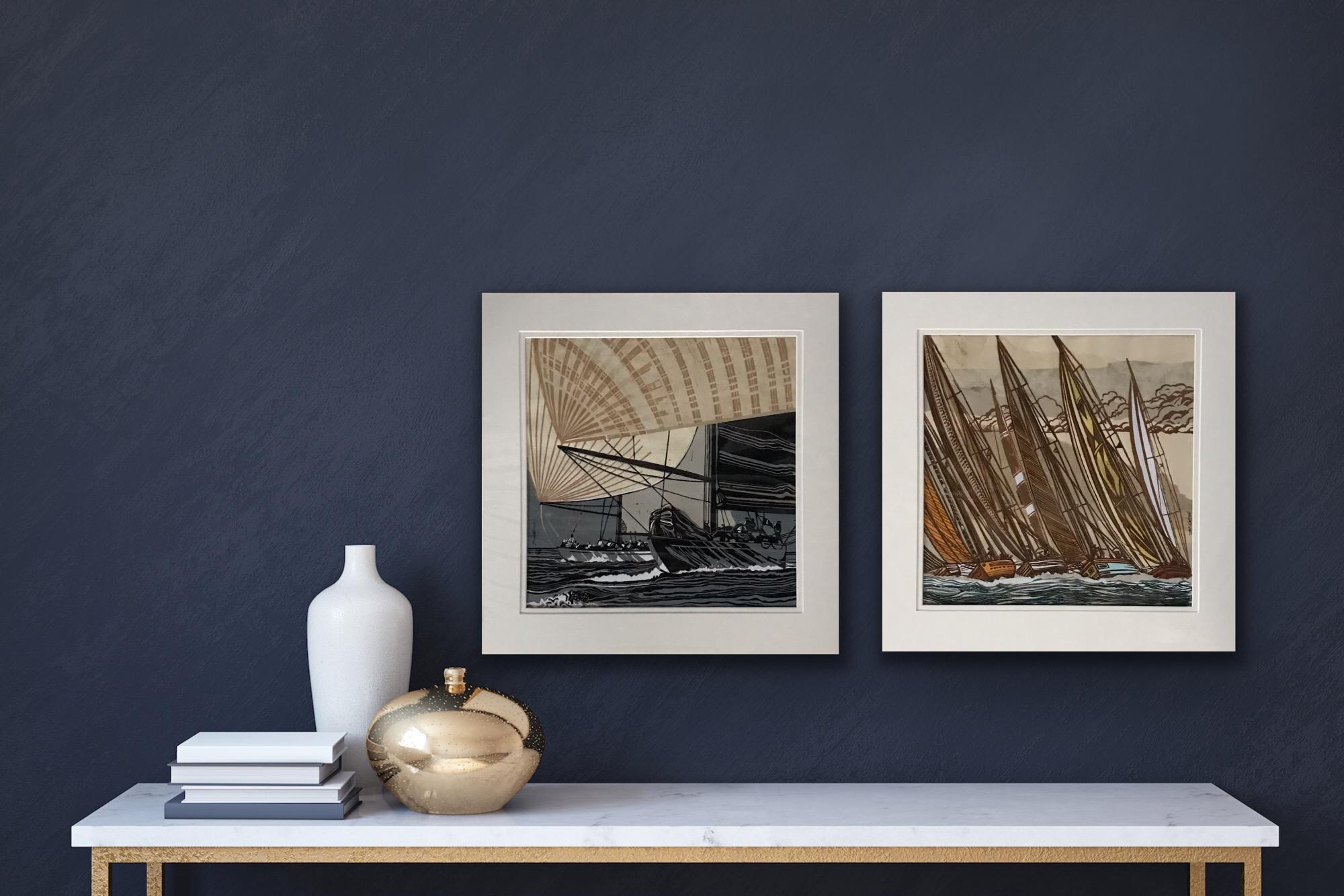 Racing... Was für ein großartiges Finish und ein Diptychon des sich verdunkelnden Himmels (Grau), Print, von John Scott Martin