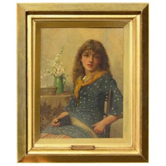 John Scott British Artist Oil on Board, Young Seamstress