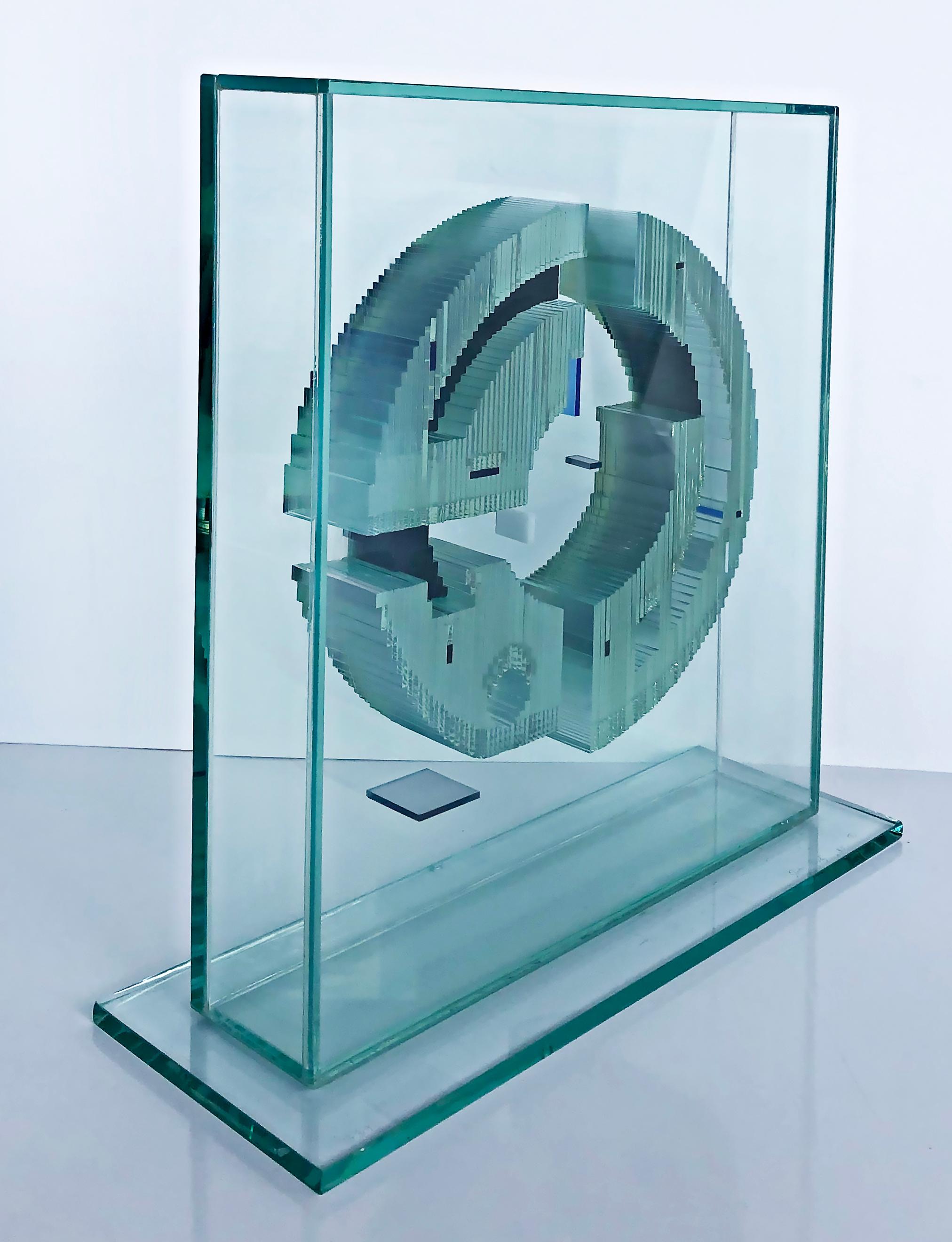 American John Seitz Abstract Encased Glass Sculpture, Signed and Dated 1985