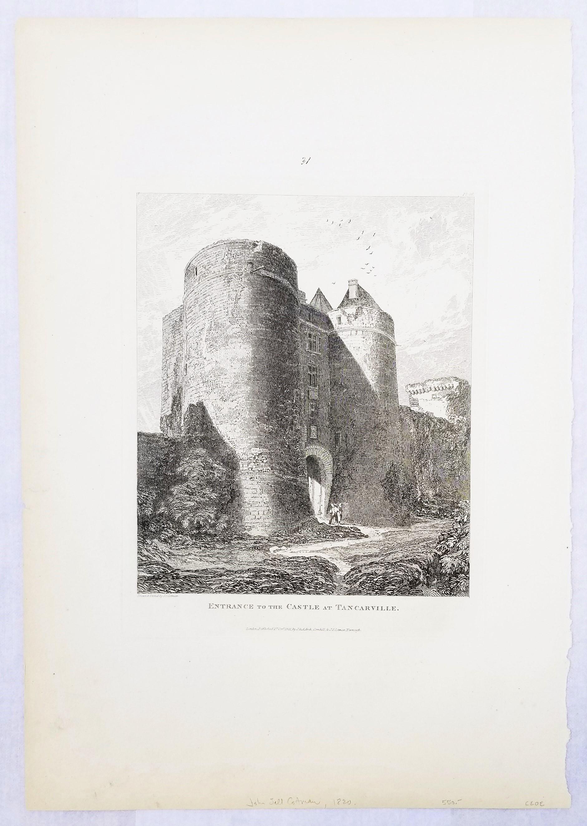 Entrada al castillo de Tancarville /// Grabado arquitectónico de John Sell Cotman en venta 2
