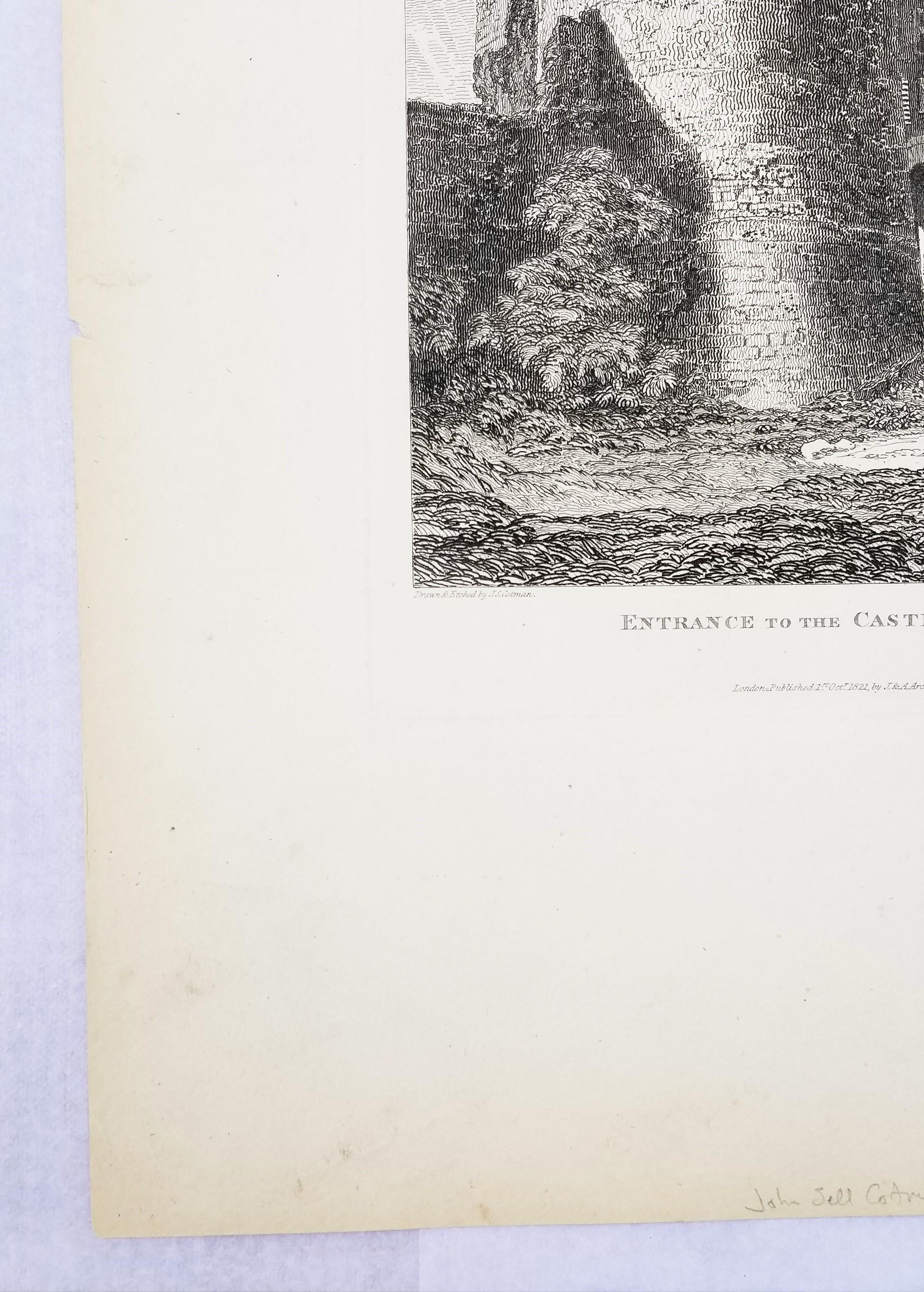 Entrada al castillo de Tancarville /// Grabado arquitectónico de John Sell Cotman en venta 3