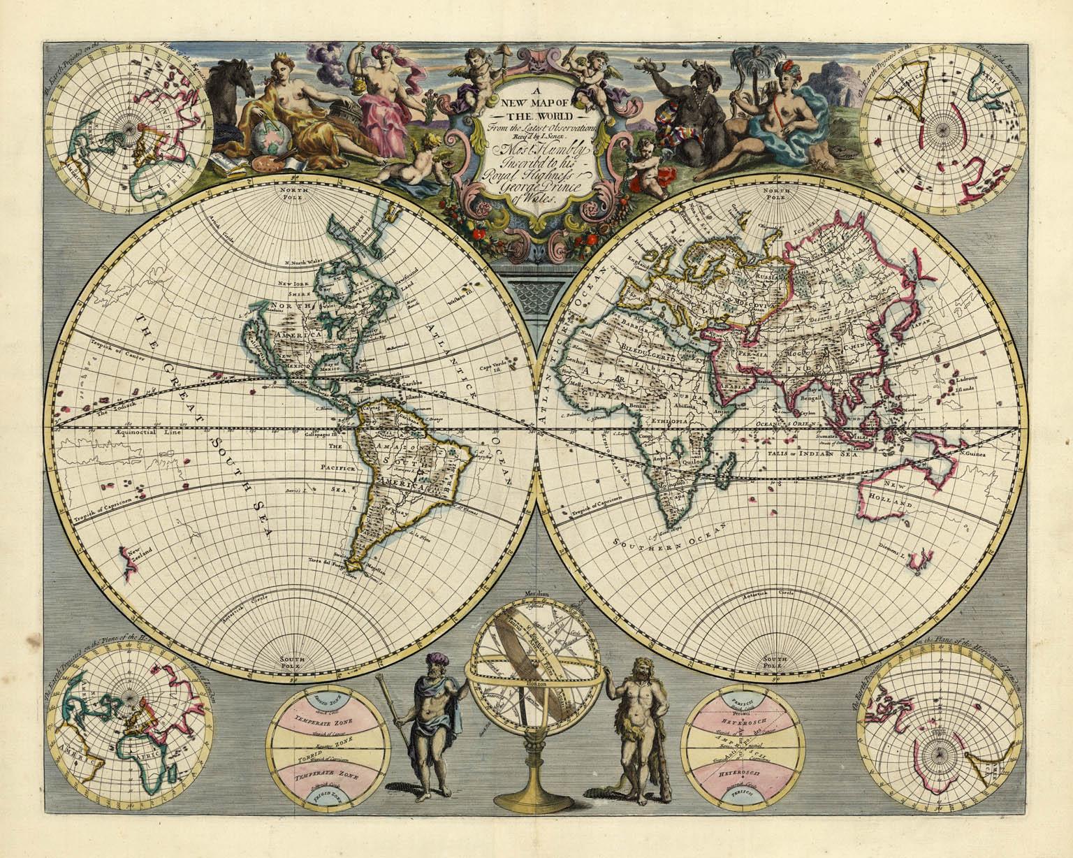 John Senex Print - A NEW MAP OF THE WORLD from the Latest Observations. 