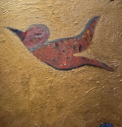 Canto degli uccelli, immagini di uccelli su uno sfondo d'oro, olio originale, incorniciato